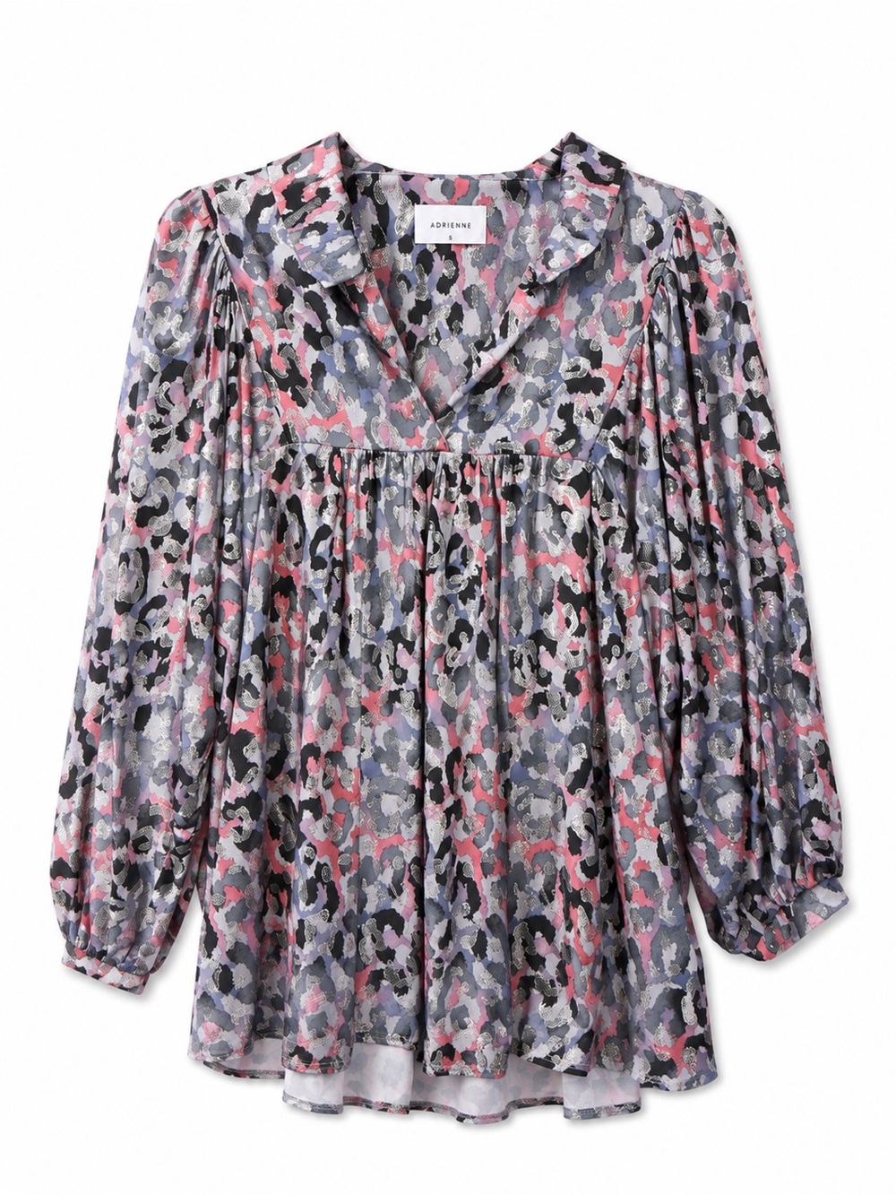 NWOT Adrienne Metallic Leopard Print Babydoll Blouse